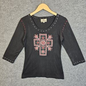 Scully Women's Black Blouse with Red Embroidery‎